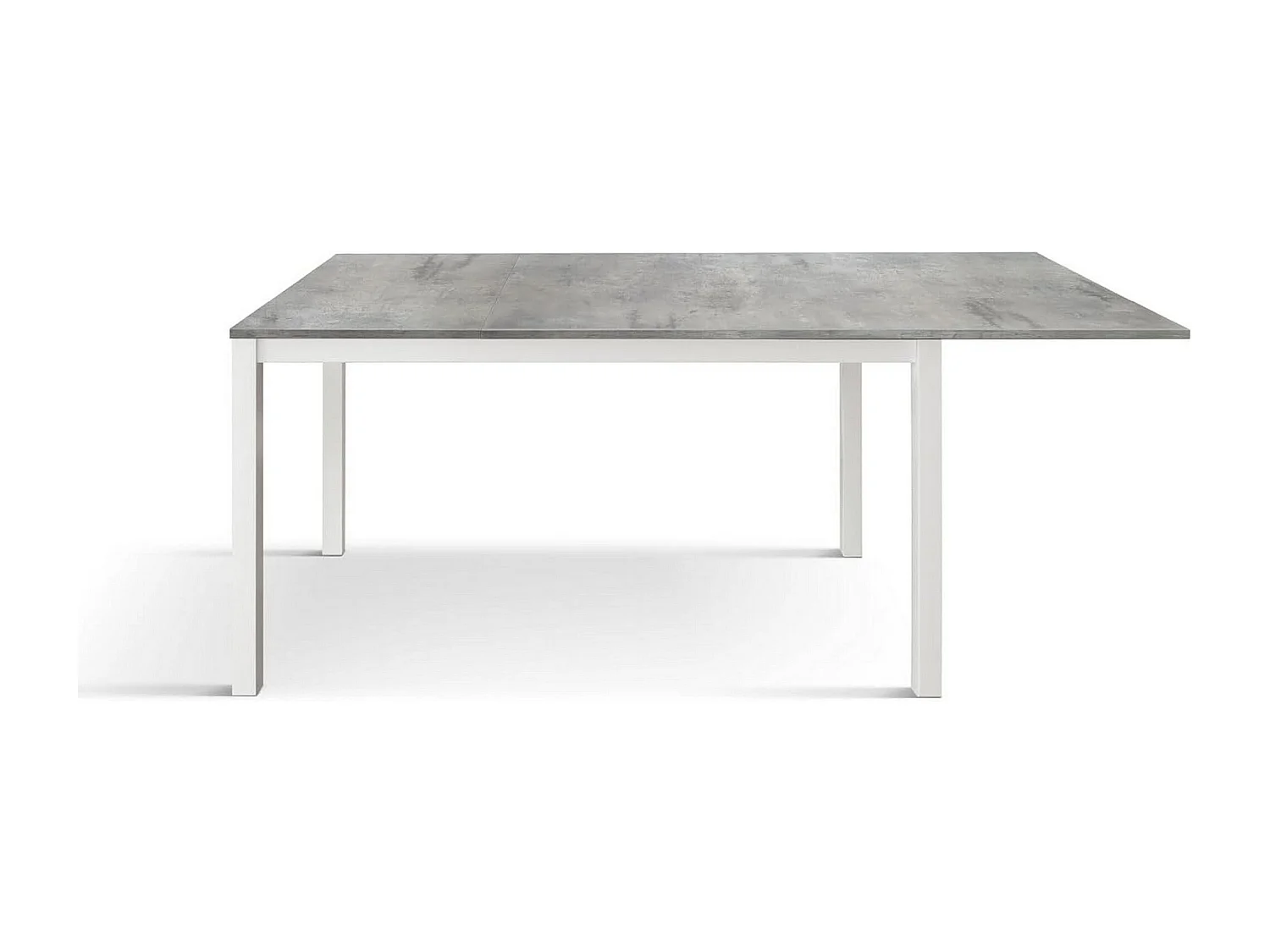 Houten tafel, cement grijs, onderstel wit, 160x90-210x90cm - TROPEA