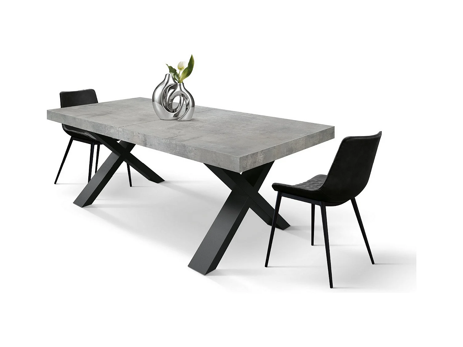 Stół drewniany cementowo-szary, nogi antracytowe, wym.180x90-260x90cm - AMALFI