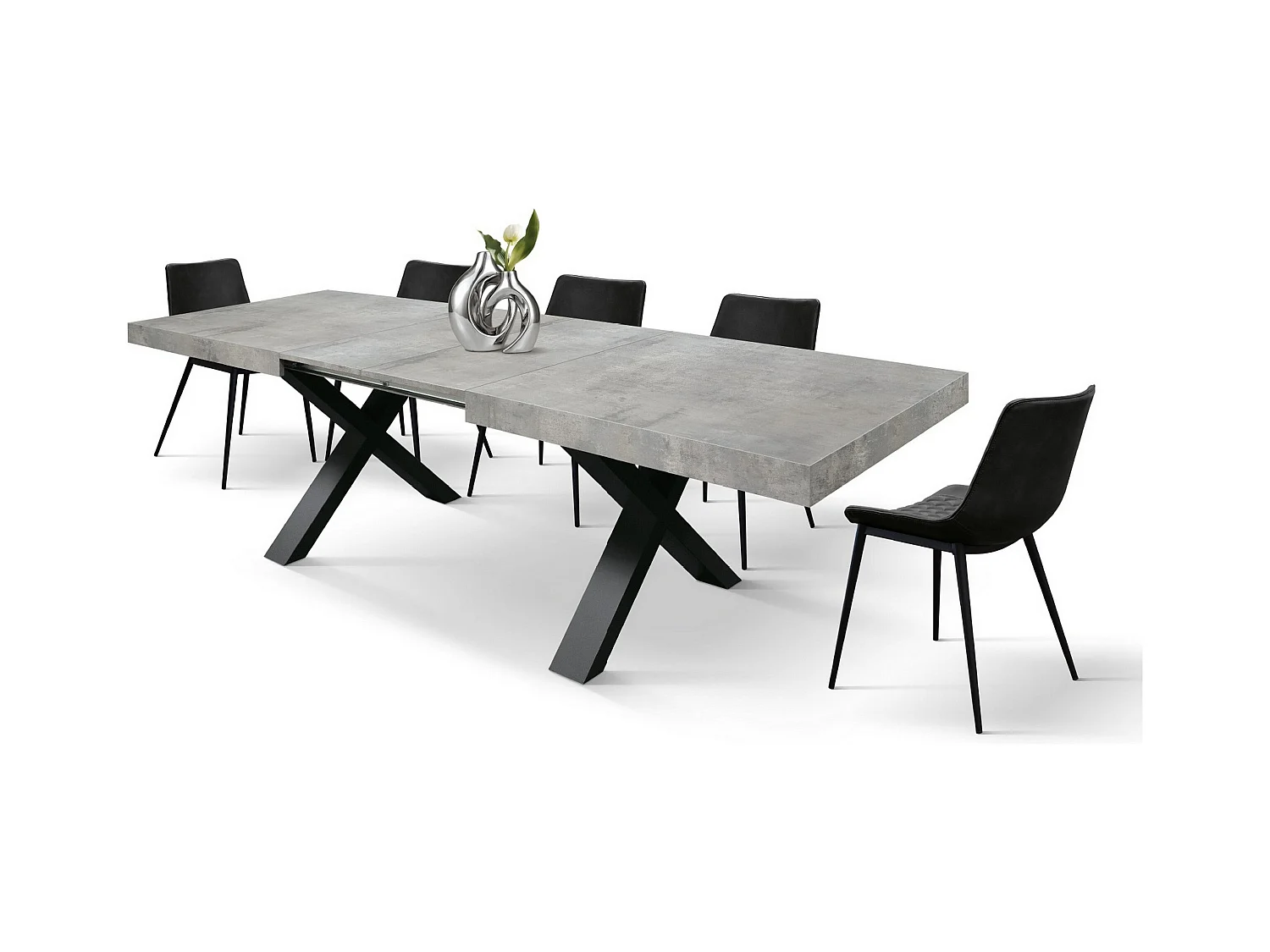 Stół drewniany cementowo-szary, nogi antracytowe, wym.180x90-260x90cm - AMALFI