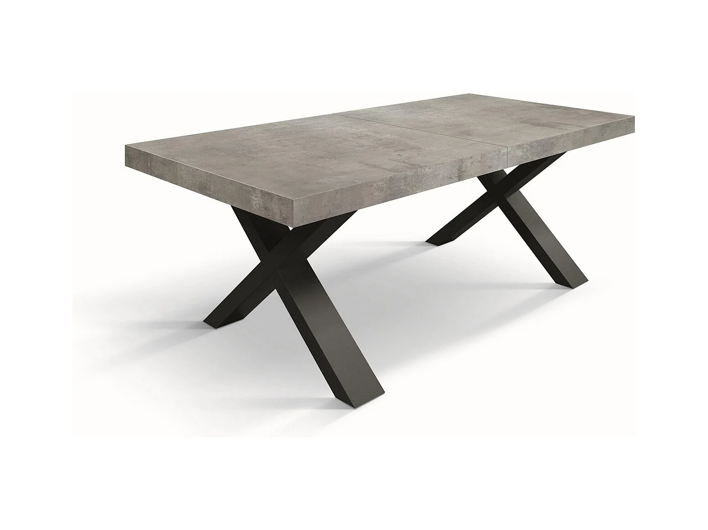 Zementgrauer Holztisch, anthrazitfarbene Beine, 180x90-260x90cm - AMALFI