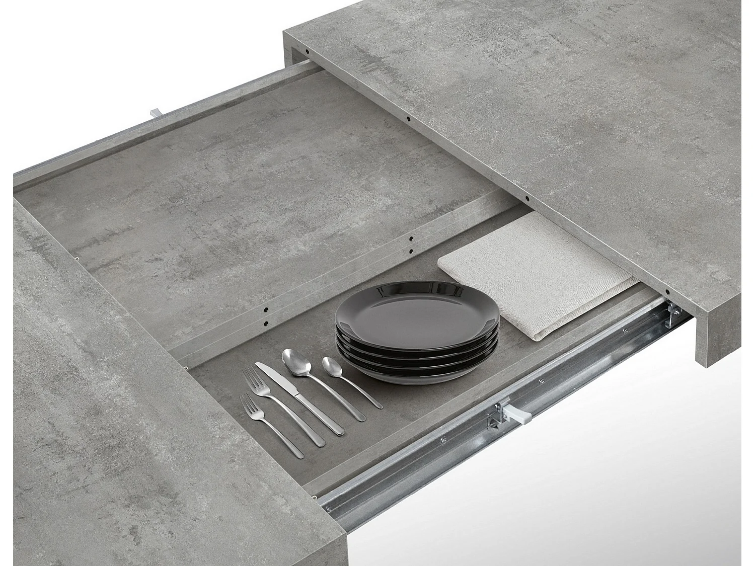 Table en bois gris ciment, pieds anthracite, ext.180x90-260x90cm - AMALFI