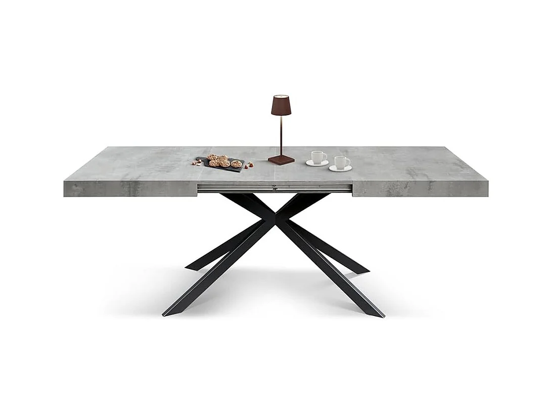 Tavolo legno, finitura  cemento,base X antracite, allungabile 160x90 - CAMAIORE