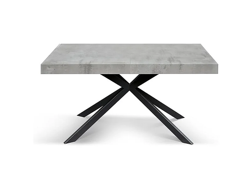 Holztisch, zementiert, anthrazitfarbenes X-Fußkreuz, ausziehbar 160x90 - CAMAIORE