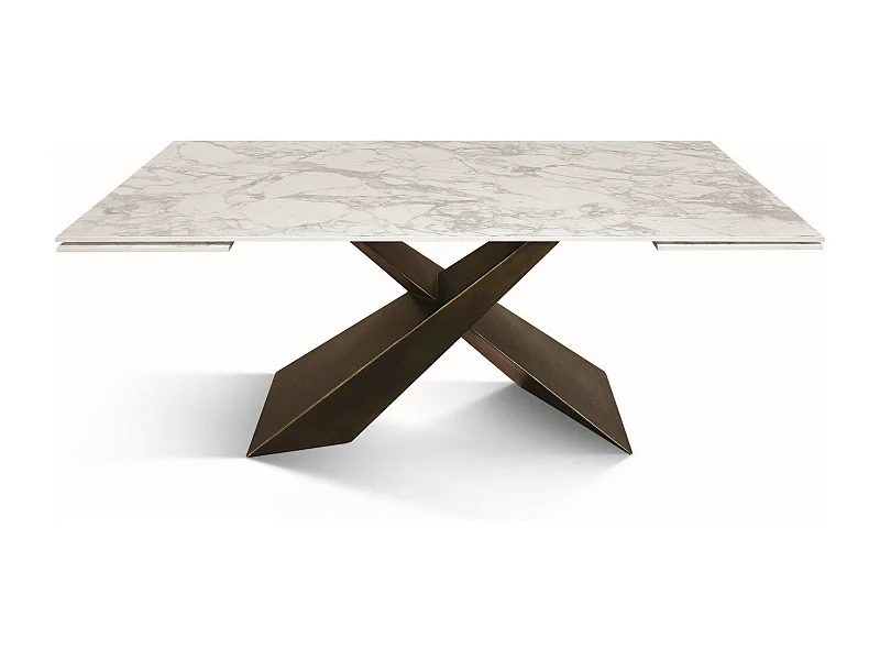 Mesa vitrocerâmica branca, pés em metal bronze 180x90-260x90cm - FIGARI