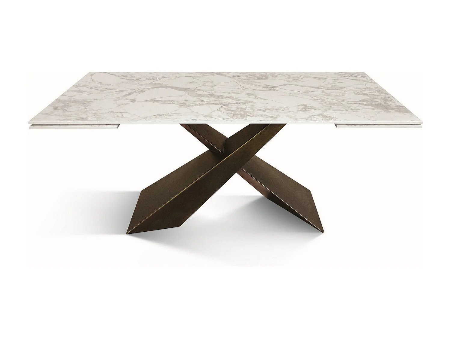 Mesa vitrocerâmica branca, pés em metal bronze 180x90-260x90cm - FIGARI