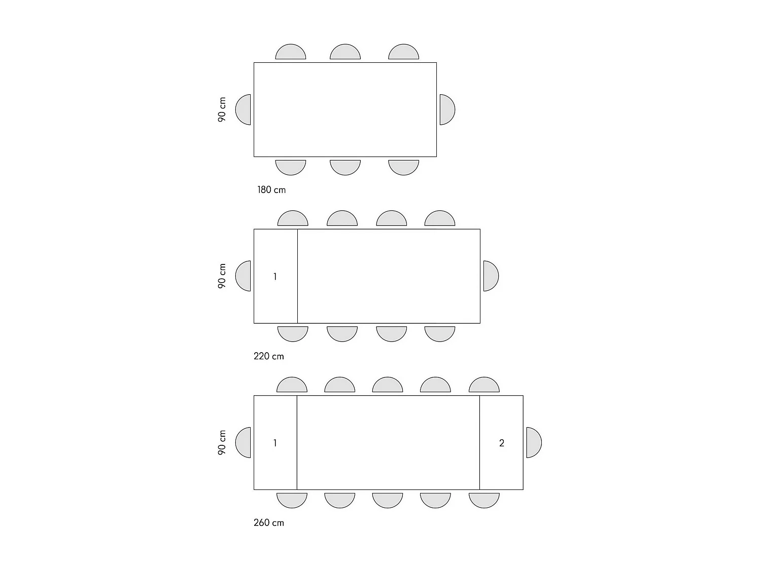 Table vitrocéramique blanche, pieds métal bronze 180x90-260x90cm - FIGARI