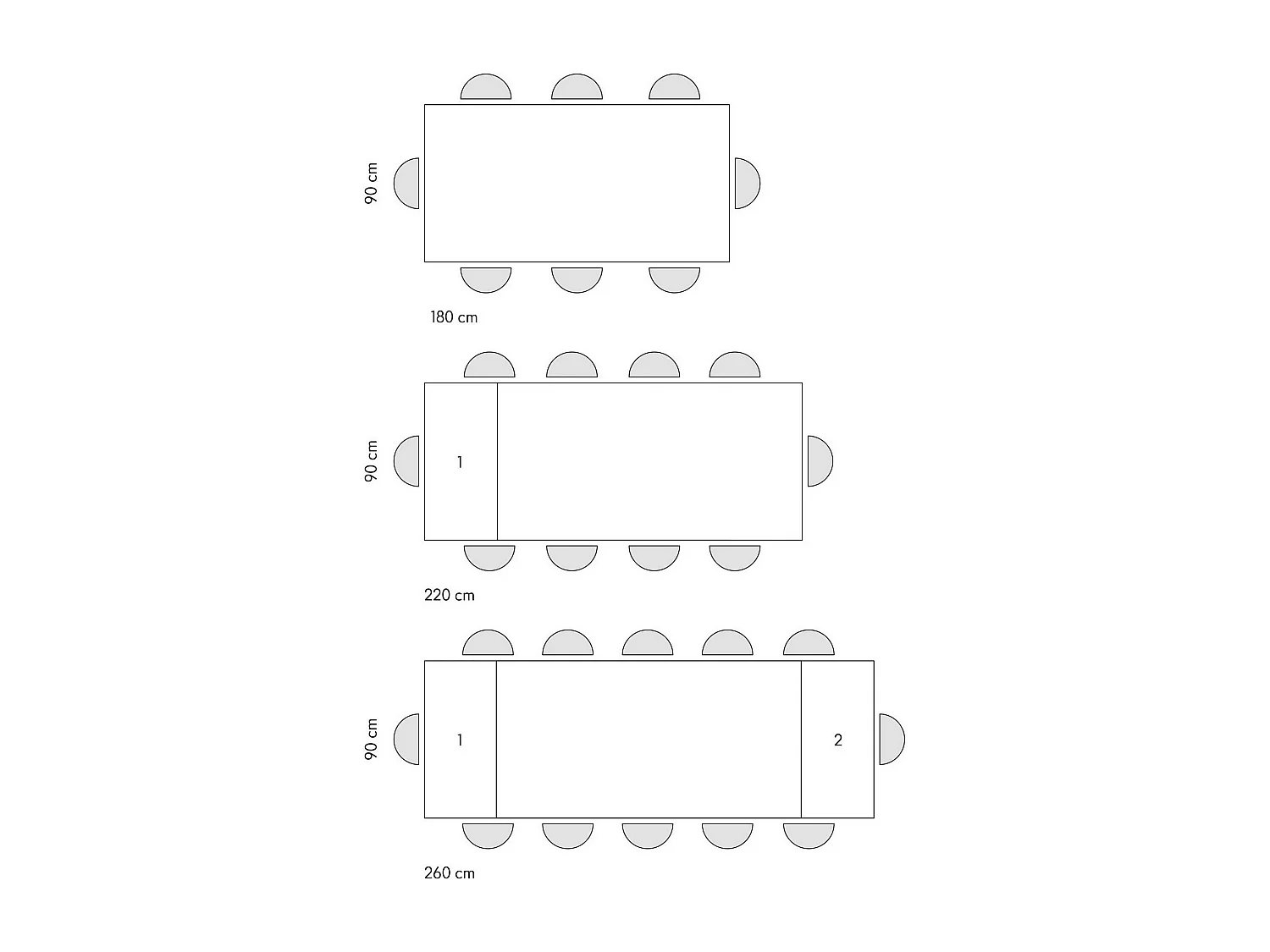 Table vitrocéramique blanche, pieds métal bronze 180x90-260x90cm - FIGARI