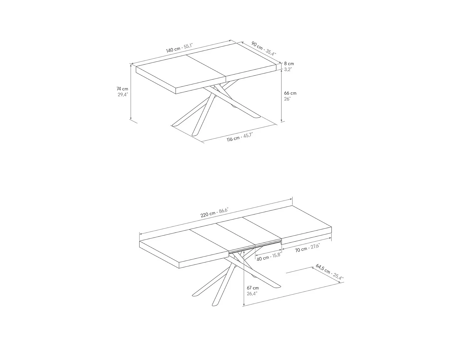 Holztisch, Perlulme, anthrazitfarbenes Untergestell, 140x90-220x90cm - CARRARA