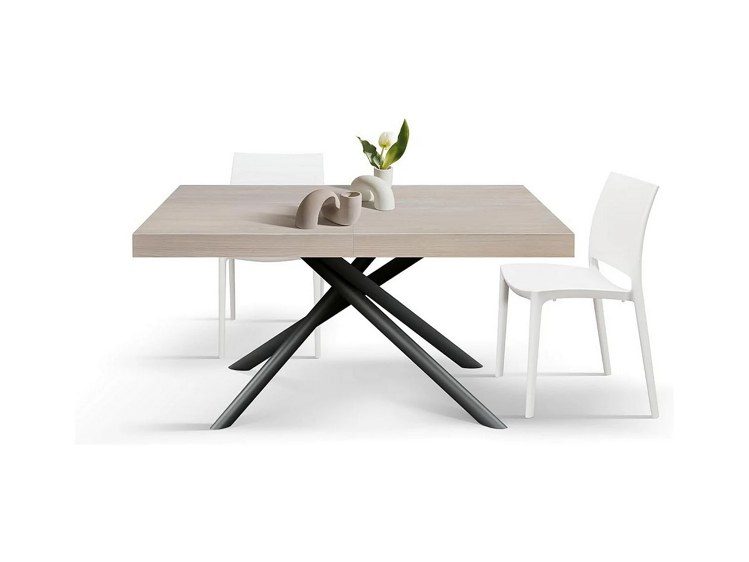 Table en bois, orme perlé, base anthracite, ext.140x90-220x90cm - CARRARA