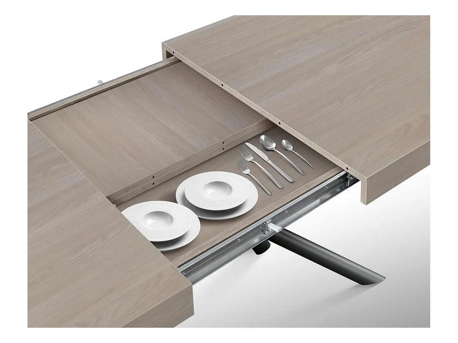 Table en bois, orme perlé, base anthracite, ext.140x90-220x90cm - CARRARA