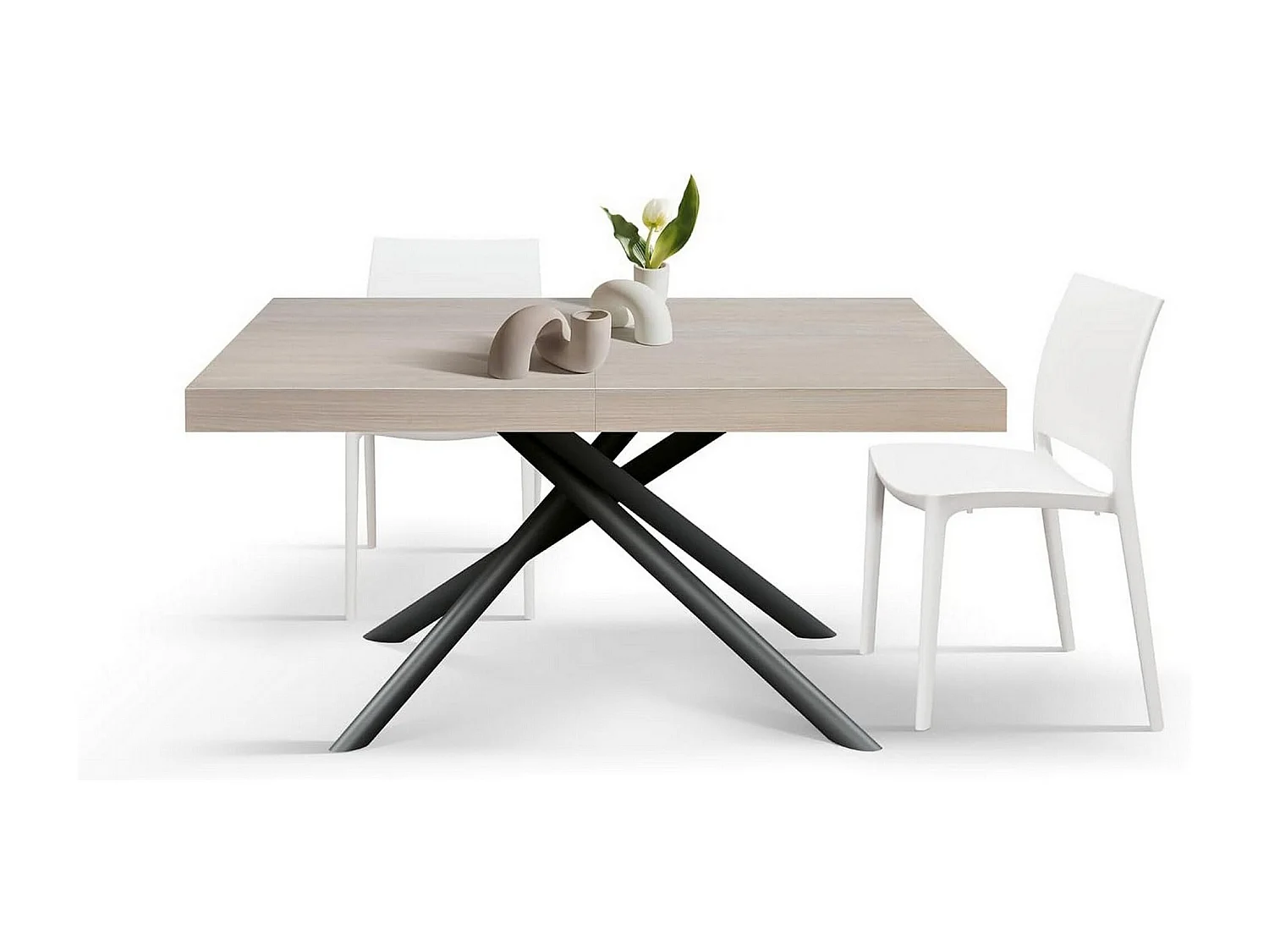 Table en bois, orme perlé, base anthracite, ext.140x90-220x90cm - CARRARA