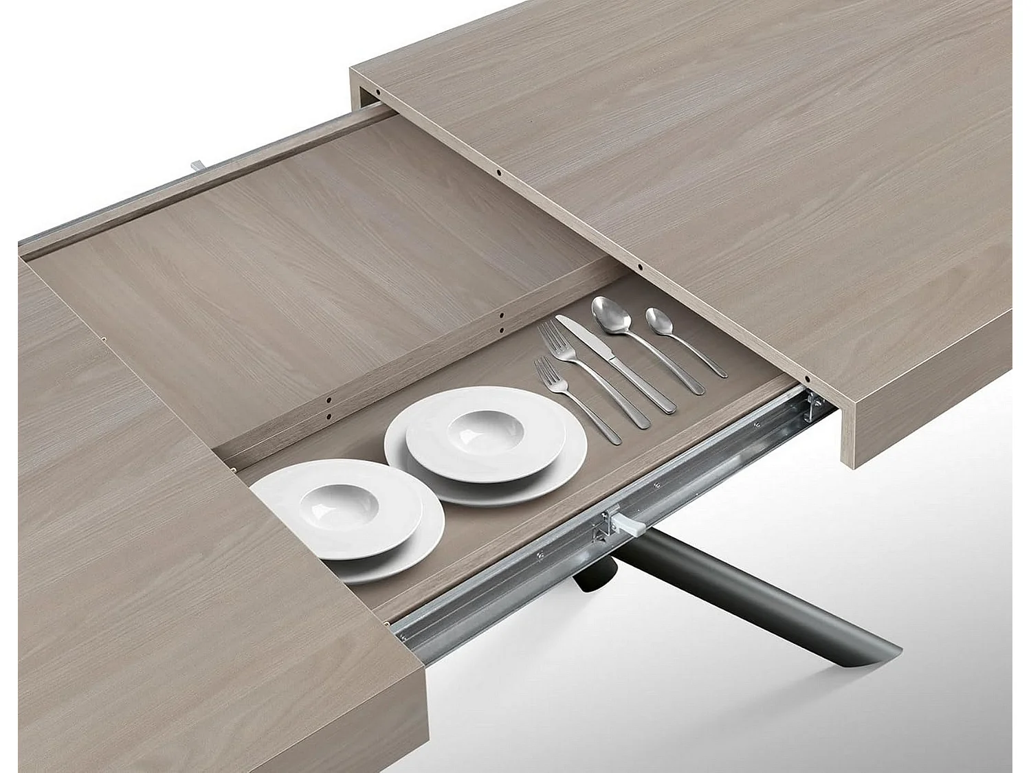 Table en bois, orme perlé, base anthracite, ext.140x90-220x90cm - CARRARA