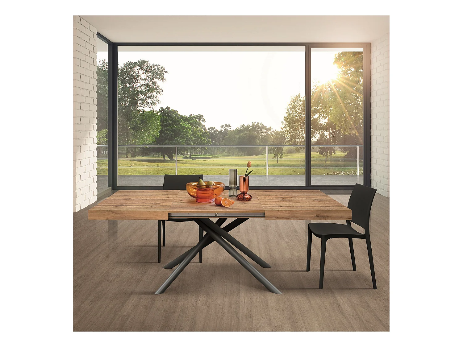 Tavolo in legno, effetto rovere, base antracite,allung.160x90-240x90cm - CARRARA