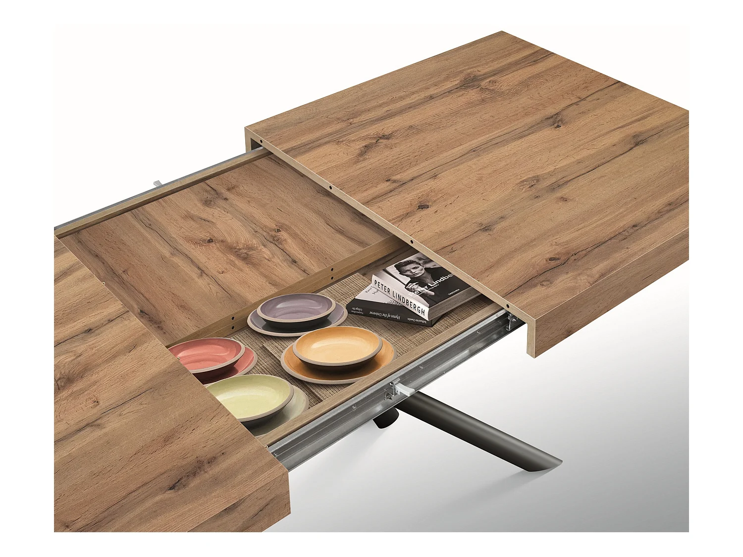 Tavolo in legno, effetto rovere, base antracite,allung.160x90-240x90cm - CARRARA