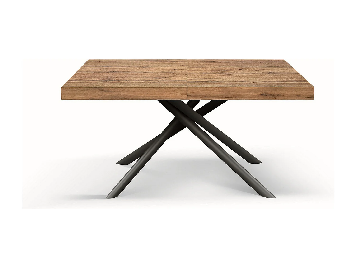 Table en bois, effet chêne, base anthracite, longueur 160x90-240x90cm - CARRARA