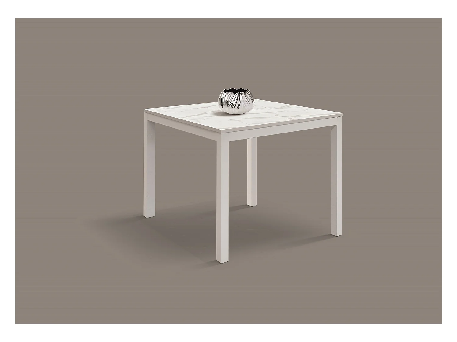 Table en bois, finition marbre et métal blanc, extensible 90x90 - TROPEA