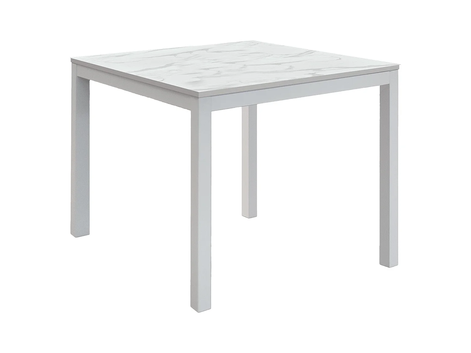 Table en bois, finition marbre et métal blanc, extensible 90x90 - TROPEA
