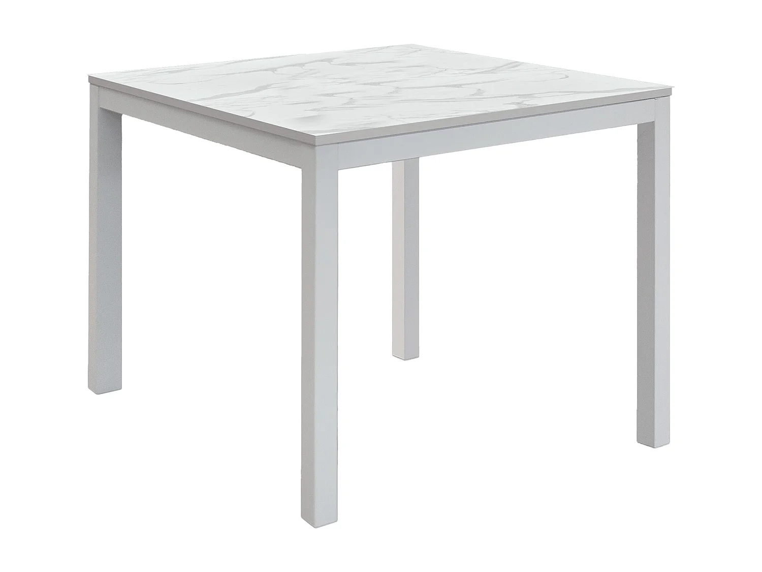 Table en bois, finition marbre et métal blanc, extensible 90x90 - TROPEA
