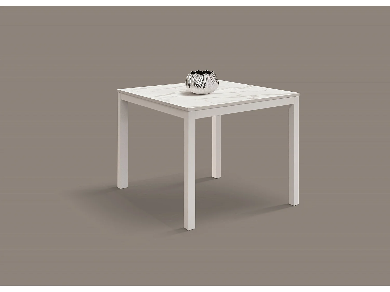 Table en bois, finition marbre et métal blanc, extensible 90x90 - TROPEA