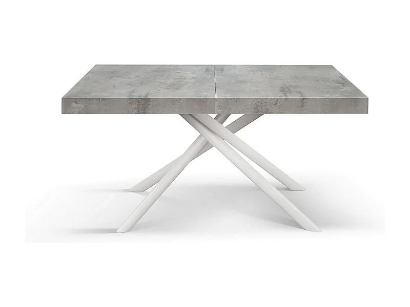 Table en bois, gris ciment, base blanche, ext.160x90-240x90cm - CARRARA
