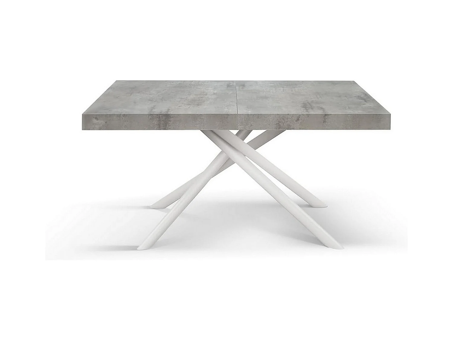 Holztisch, zementgrau, weißes Gestell, 160x90-240x90cm - CARRARA