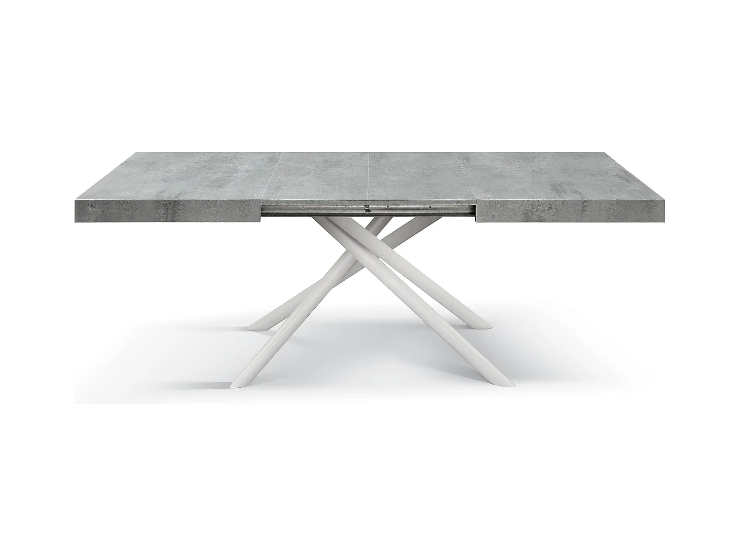 Holztisch, zementgrau, weißes Gestell, 160x90-240x90cm - CARRARA