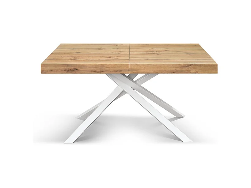 Mesa de madera, acabado roble, base blanca, extensible 140x90 - FORTE DEI MARMI