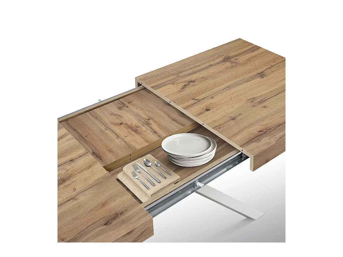 Mesa de madera, acabado roble, base blanca, extensible 140x90 - FORTE DEI MARMI