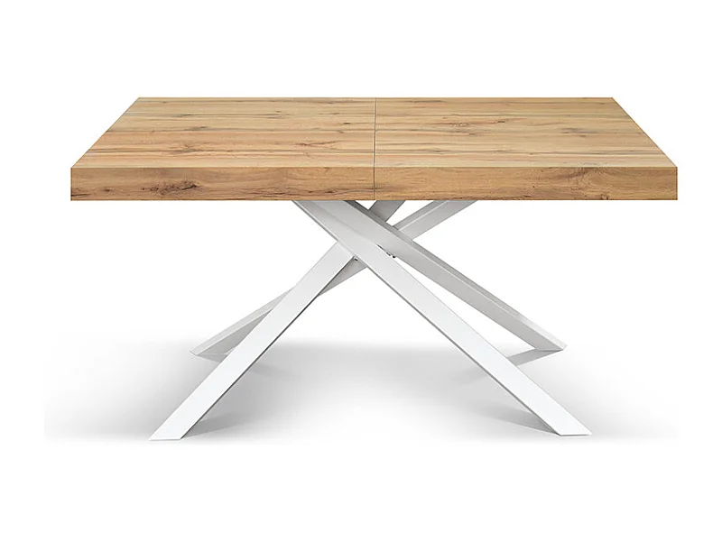 Table en bois, finition chêne, base blanche, extensible 140x90 - FORTE DEI MARMI