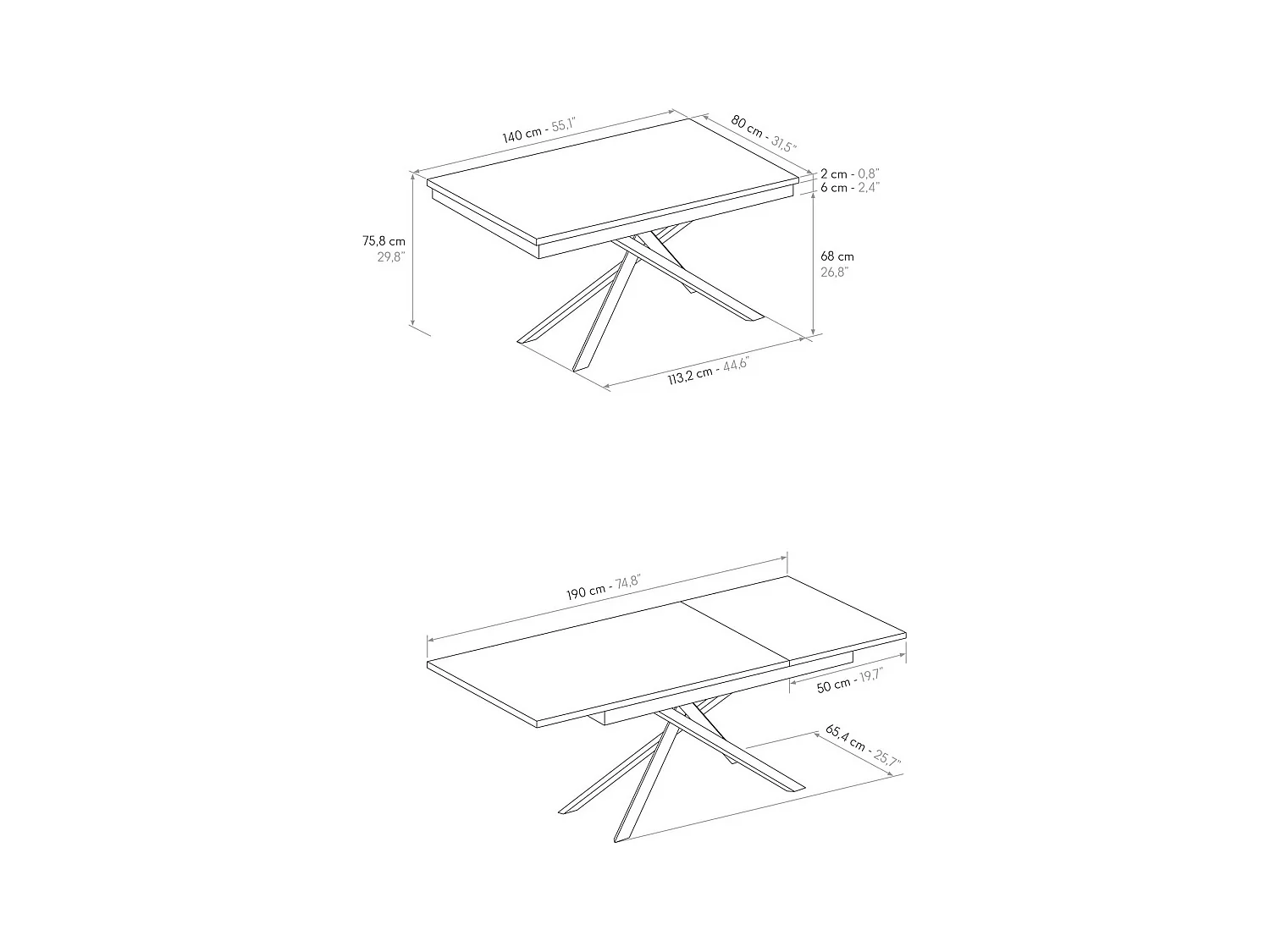 Holztisch, betongrau, anthrazitfarbenes Gestell, 140x80-190x80cm - VOLPAIA