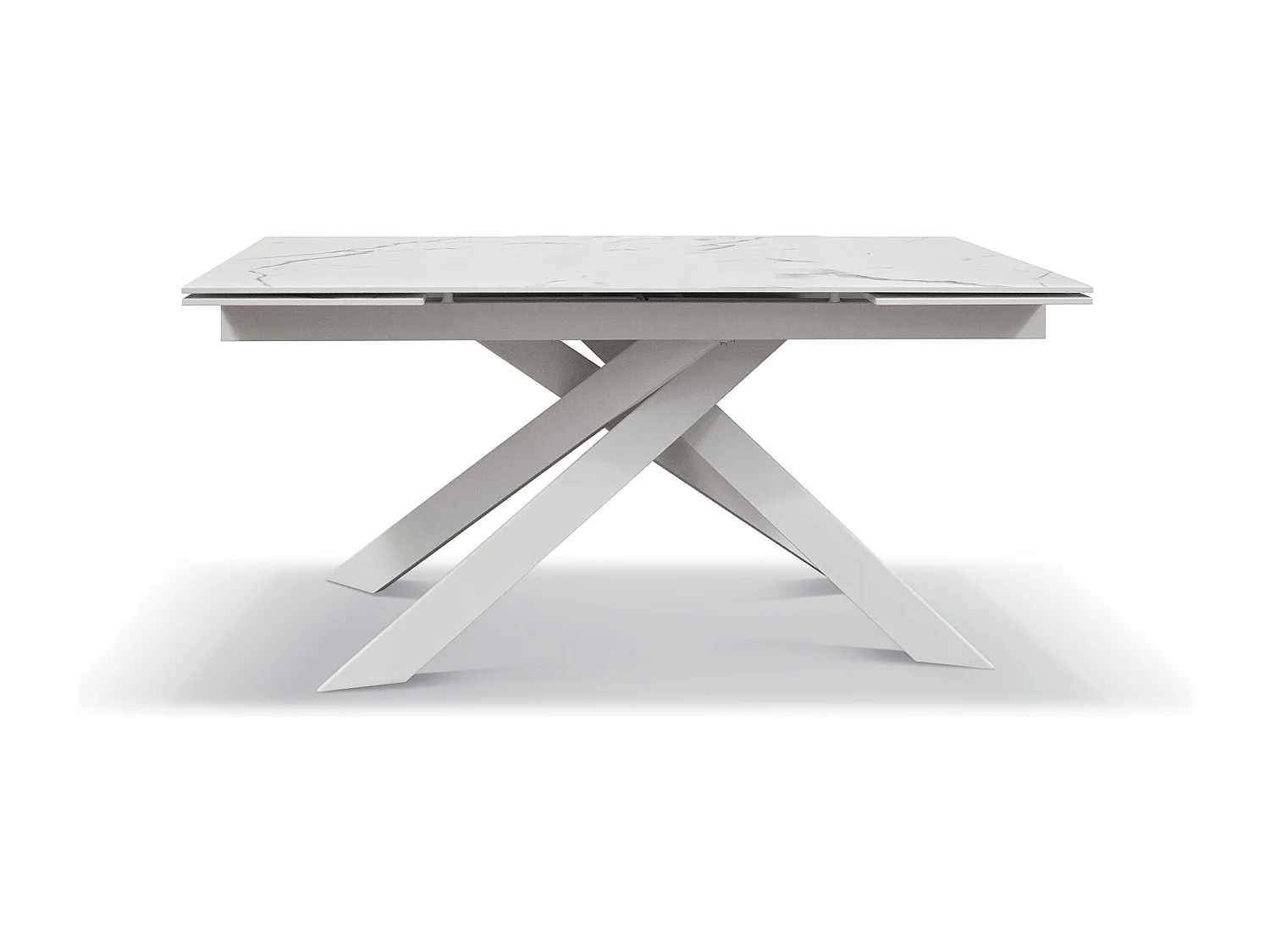 Mesa de vitrocerâmica com efeito mármore, metal branco, extensível 160x90 - BEVERLY HILLS