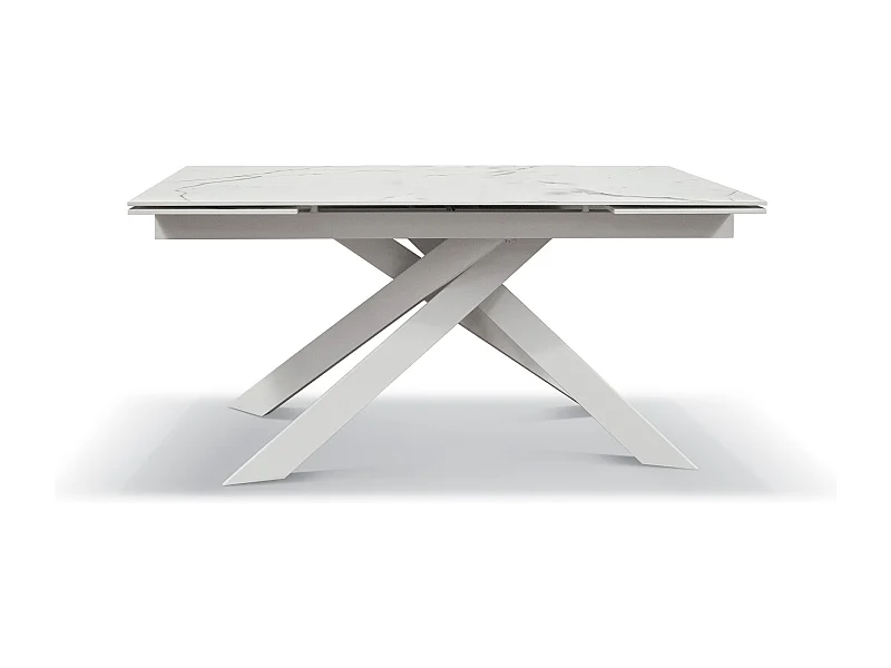 Table en vitrocéramique effet marbre, métal blanc, extensible 160x90 - BEVERLY HILLS