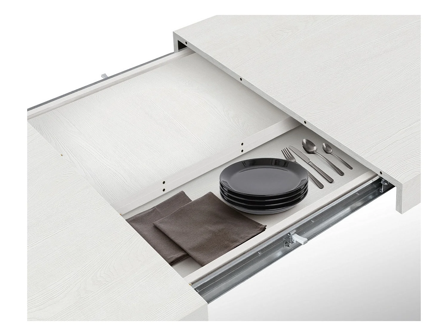 Table en frêne blanc, pieds anthracite, ext.180x90-260x90cm - AMALFI