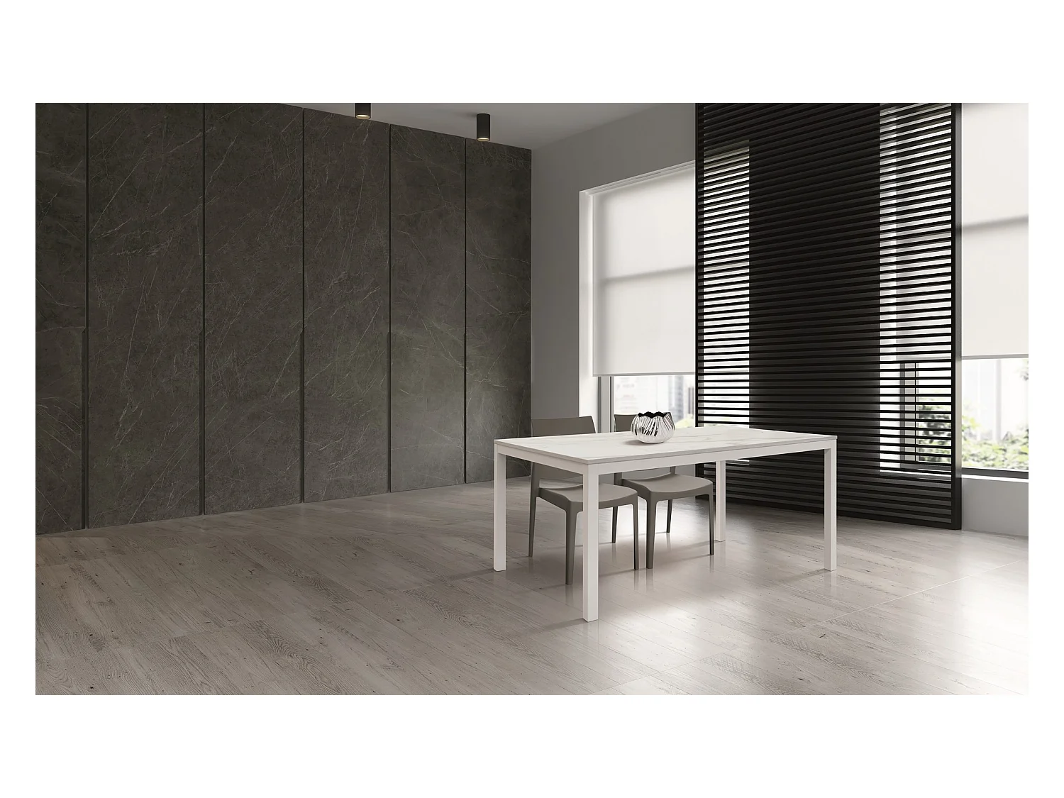 Table en bois, finition marbre et métal blanc, extensible 160x90 - TROPEA