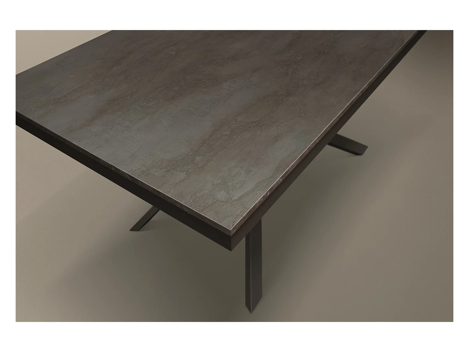 Houten tafel, afwerking in geoxideerd staal, zwart onderstel, uitschuifbaar 140x80 - VOLPAIA