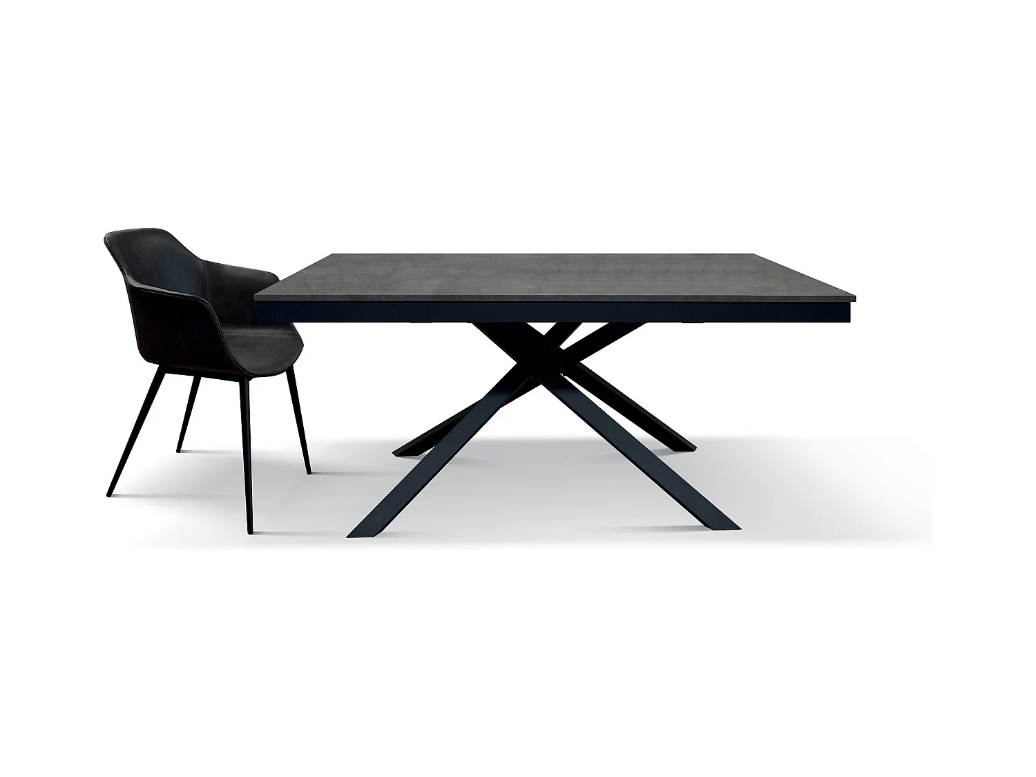Table en bois, finition acier oxydé, base noire, extensible 140x80 - VOLPAIA