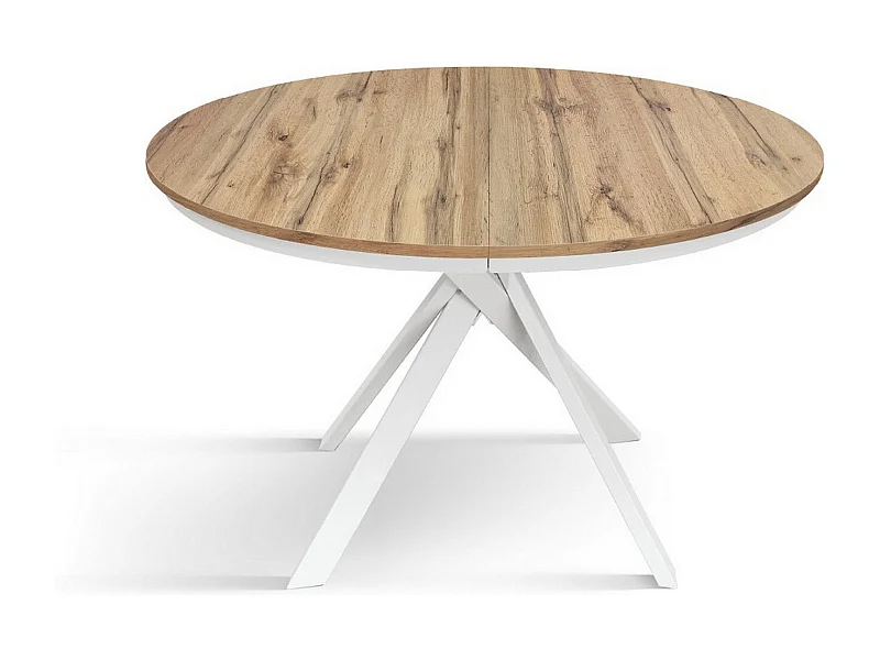 Mesa redonda de carvalho rústico, pernas de metal branco 120-170cm - PANTELLERIA