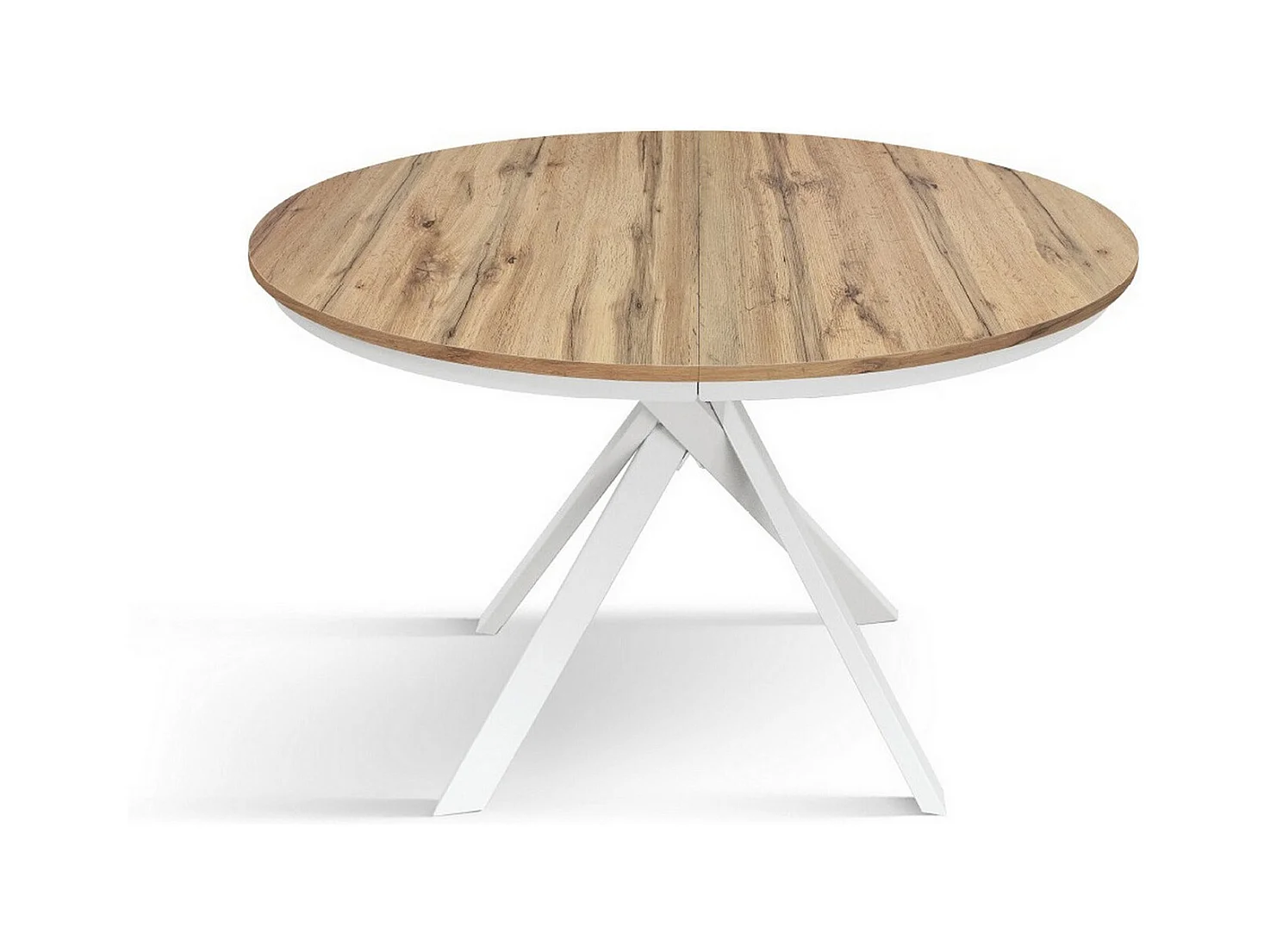 Tavolo rotondo rovere rustico,gambe metallo bianco 120-170cm - PANTELLERIA