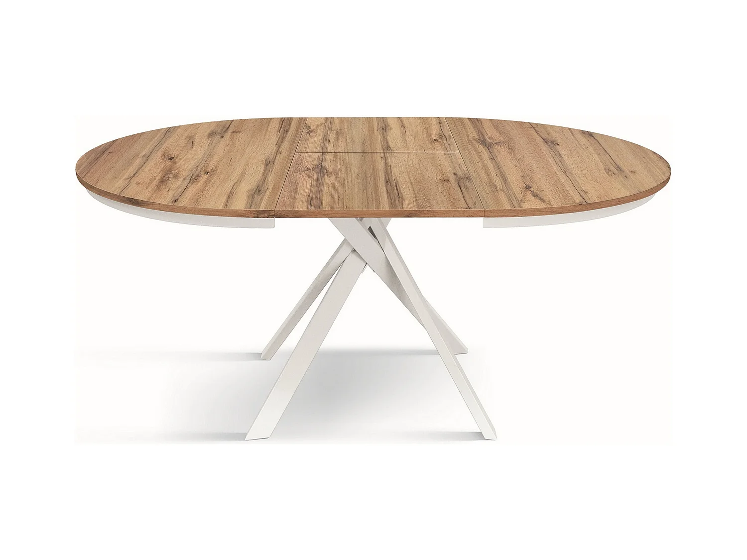 Tavolo rotondo rovere rustico,gambe metallo bianco 120-170cm - PANTELLERIA