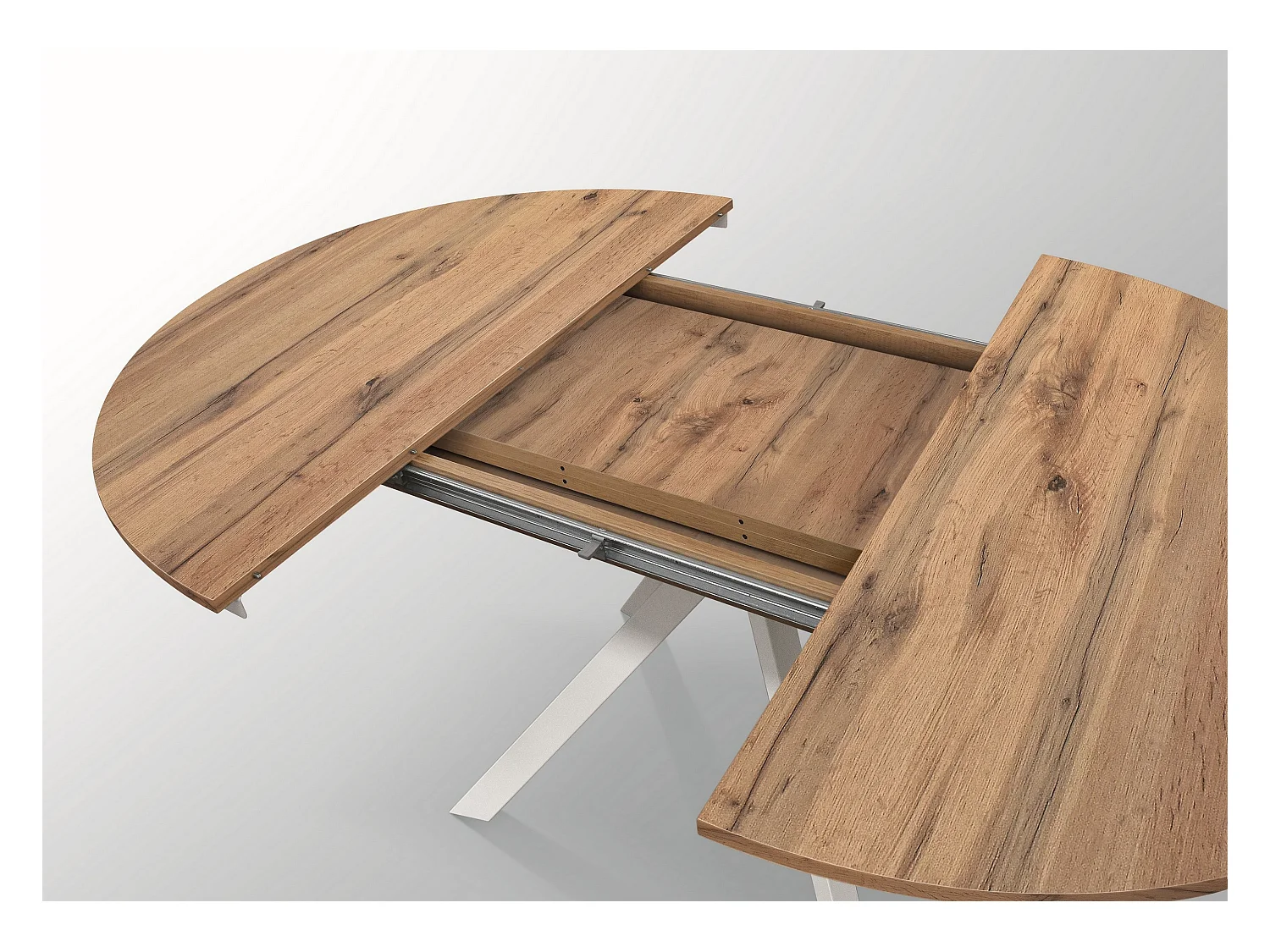 Tavolo rotondo rovere rustico,gambe metallo bianco 120-170cm - PANTELLERIA