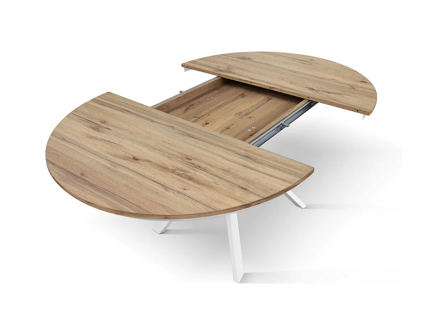 Tavolo rotondo rovere rustico,gambe metallo bianco 120-170cm - PANTELLERIA