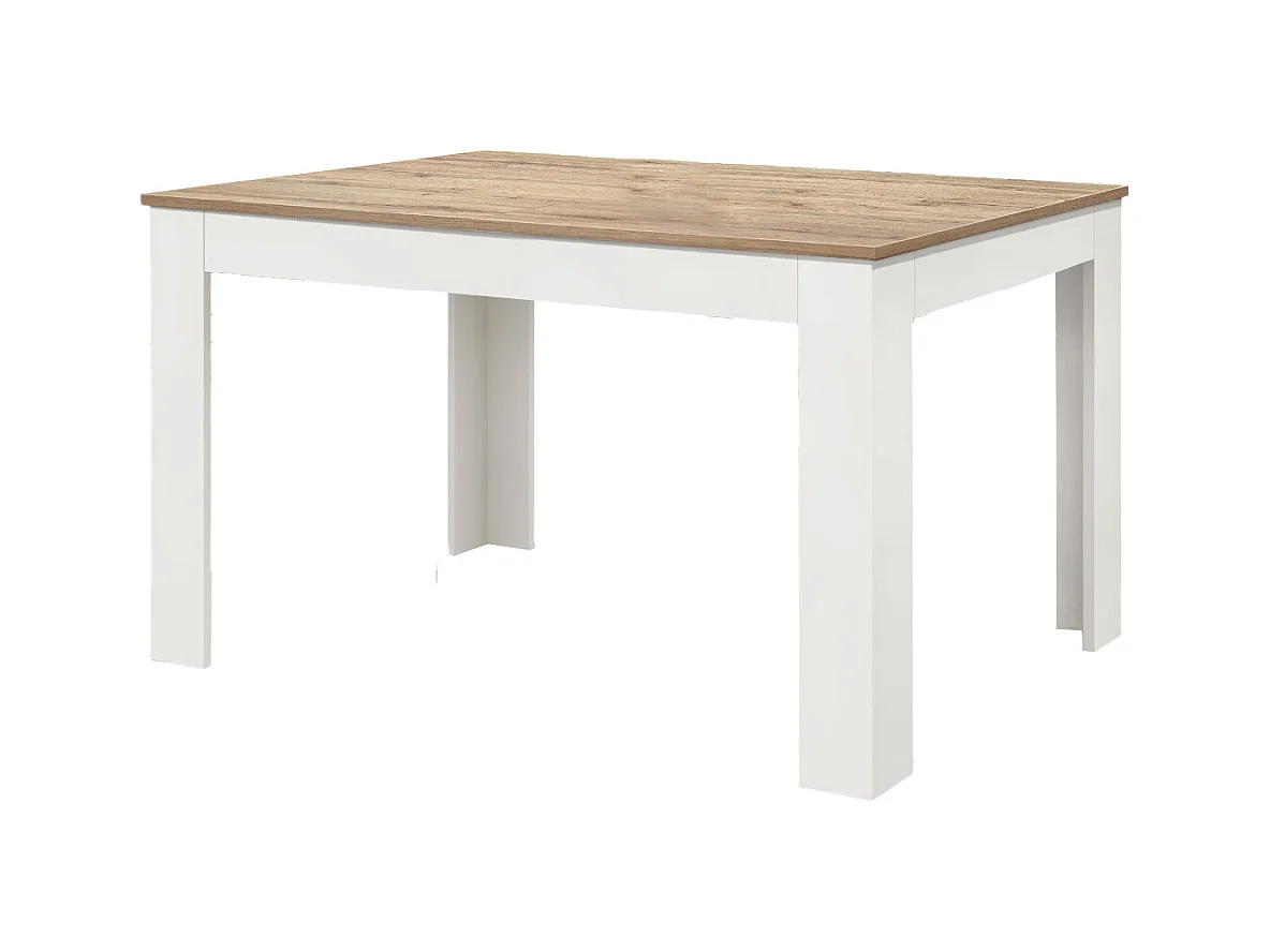 Mesa de madeira, acabamento em carvalho, base branca extensível 140×90-220×90cm - LIPARI