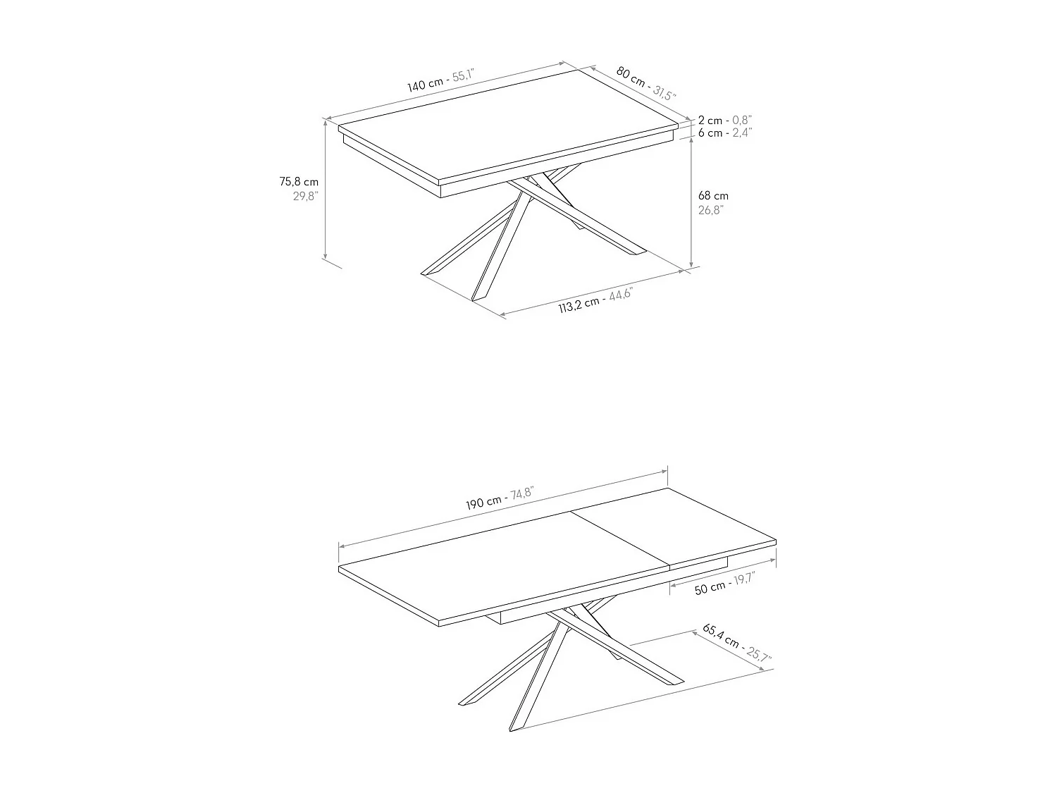 Table en bois, frêne blanc, base blanche, ext.140x80-190x80cm - VOLPAIA