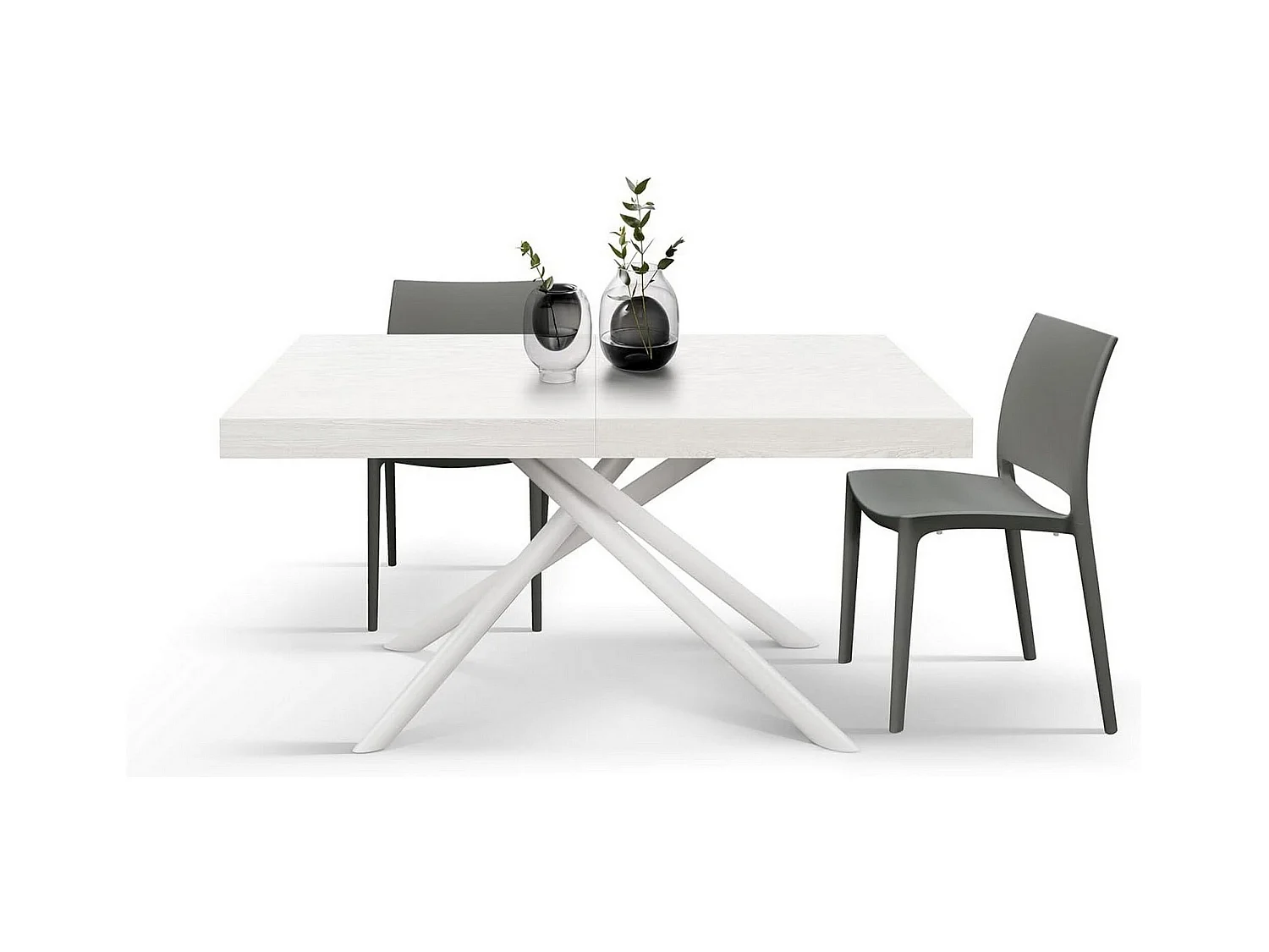 Holztisch, Esche weiß, Untergestell weiß, 140x90-220x90cm - CARRARA