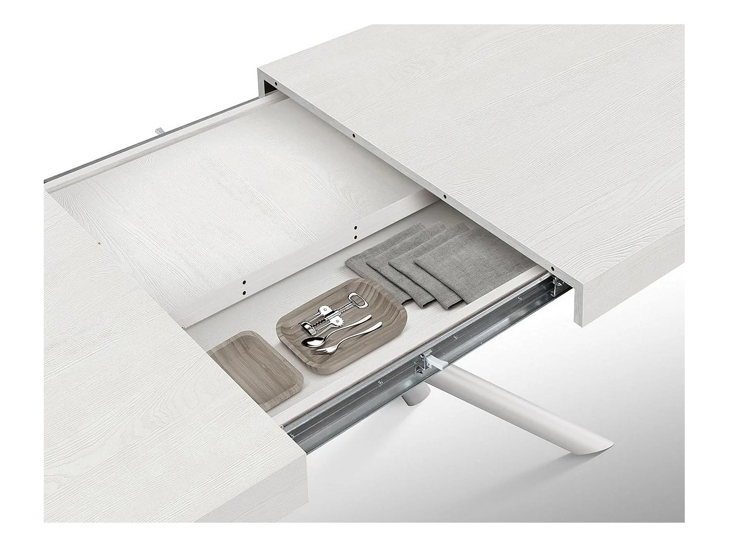 Holztisch, Esche weiß, Untergestell weiß, 140x90-220x90cm - CARRARA