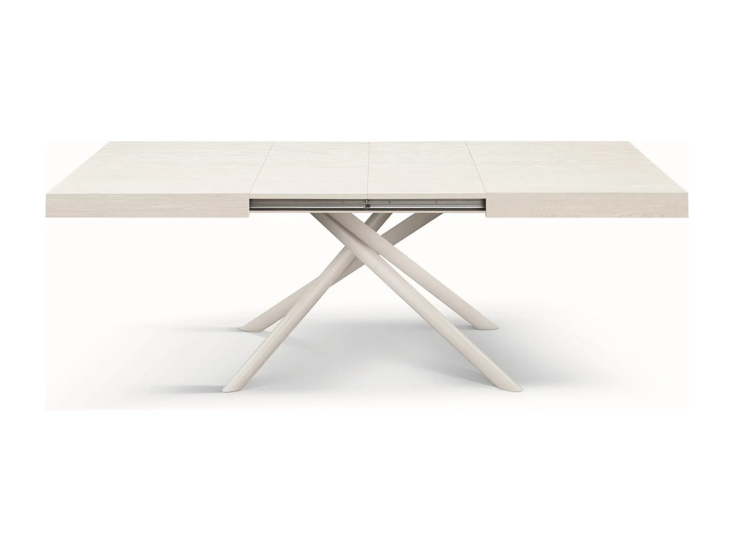 Table en bois, frêne blanc, base blanche, ext.140x90-220x90cm - CARRARA