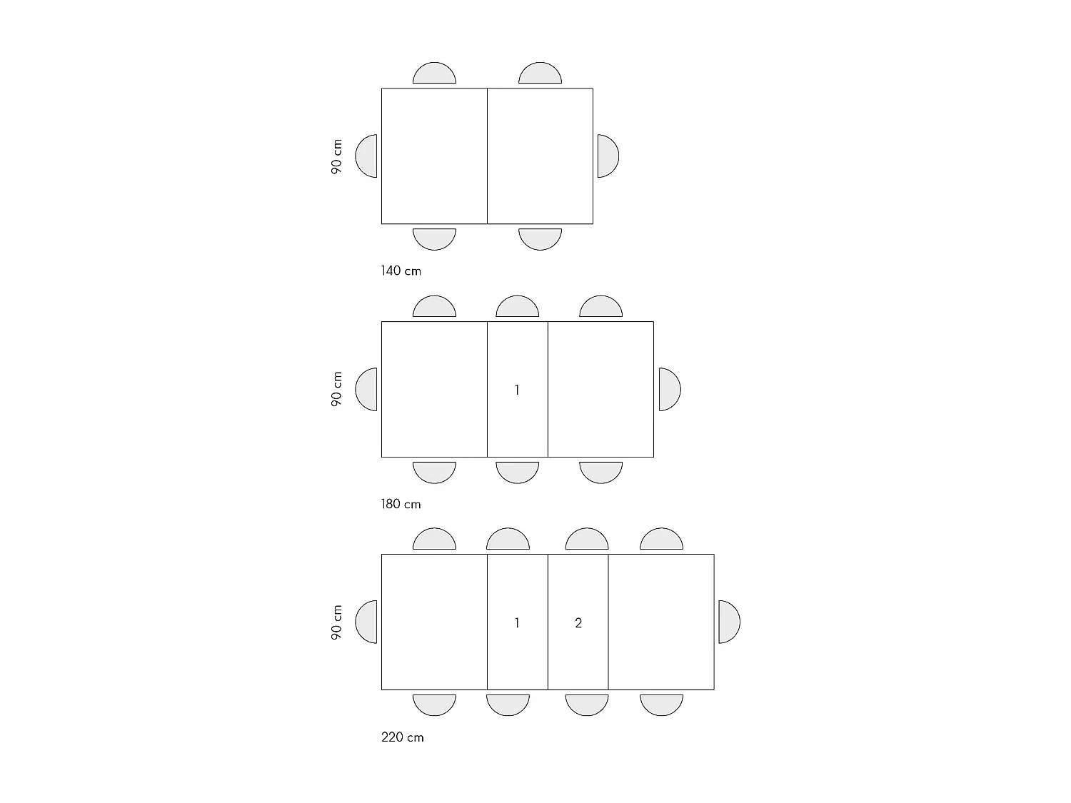 Table en bois, frêne blanc, base blanche, ext.140x90-220x90cm - CARRARA