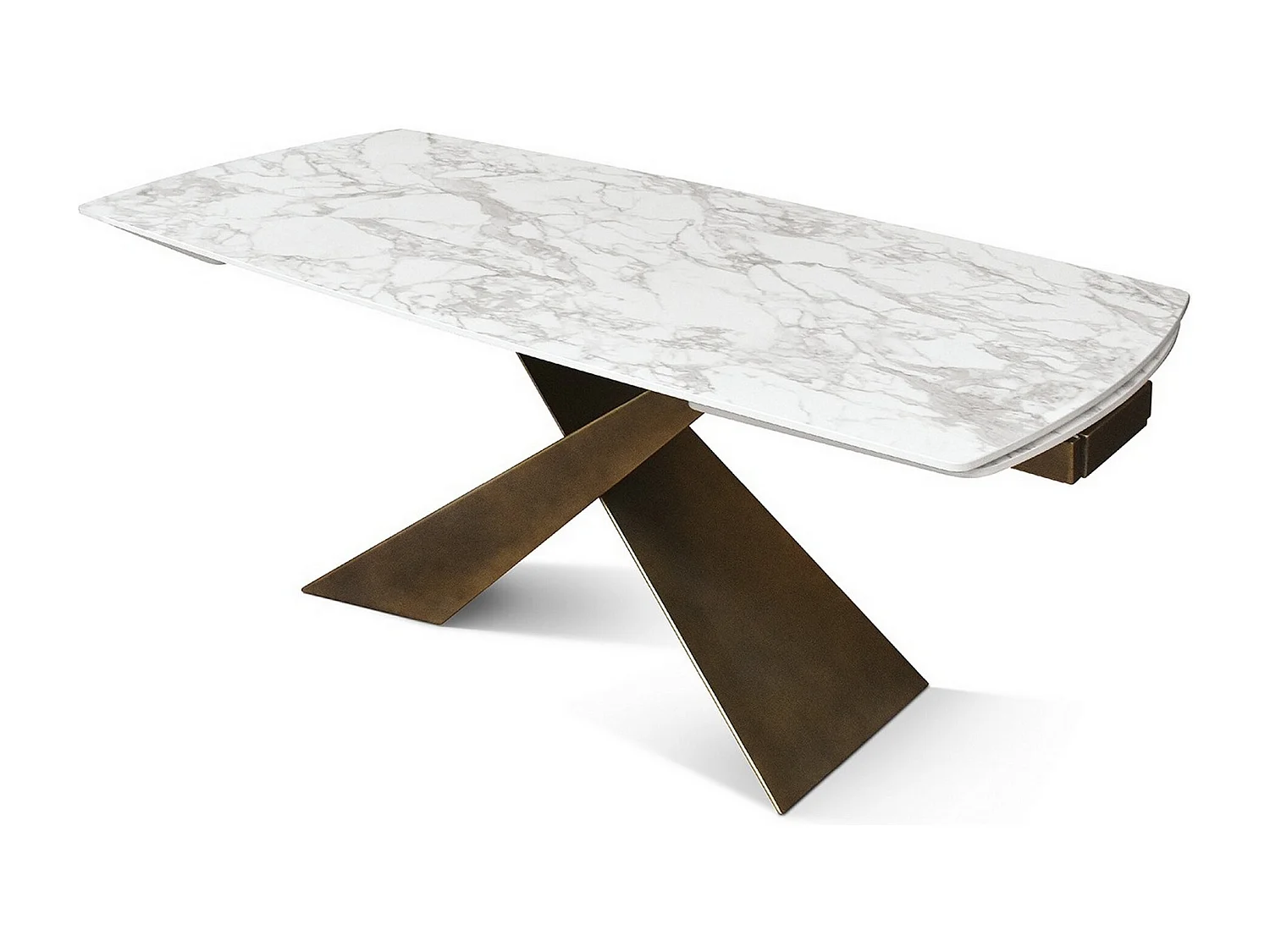 Table en vitrocéramique blanche, pieds en métal bronze 180x90-260x90cm - FIGARI