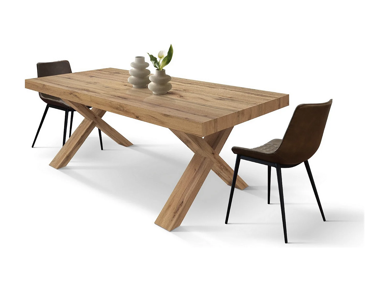 Houten tafel in eiken-effect, witte poten, 180x90-260x90cm - AMALFI