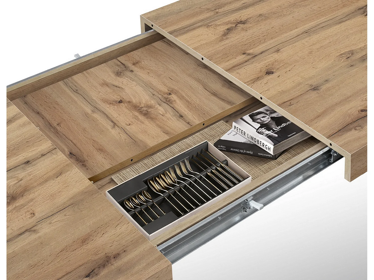 Table en bois effet chêne, base anthracite, 140×90-220×90cm de long - CINQUALE